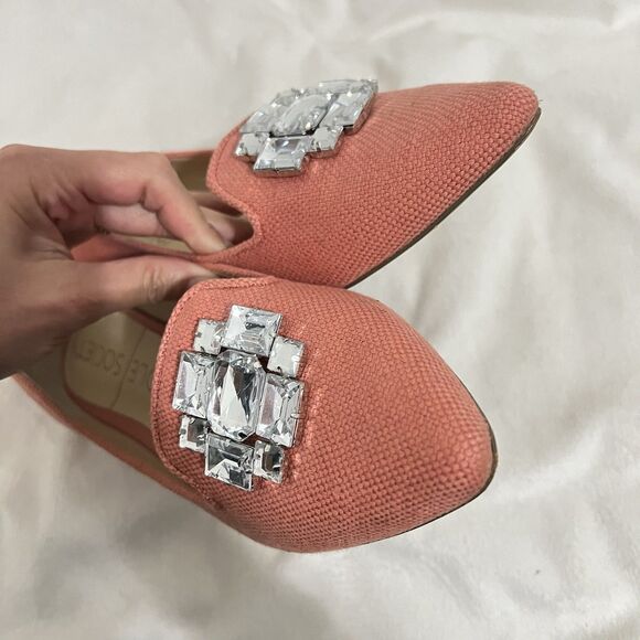 Sole Society Shoes Size 10 Orange Coral Canvas So-Libry Flats Rhinestone Pointed - Picture 6 of 9